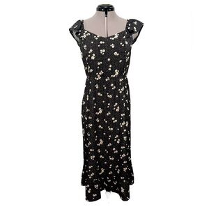 Monteau Los Angeles NWT Black Floral Midi Dress Micro Polka Dots Open Back Bow